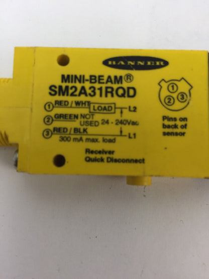 BANNER SM2A31RQD MINI-BEAM 24-240VAC 300mA RECEIVER QUICK DISCONNECT