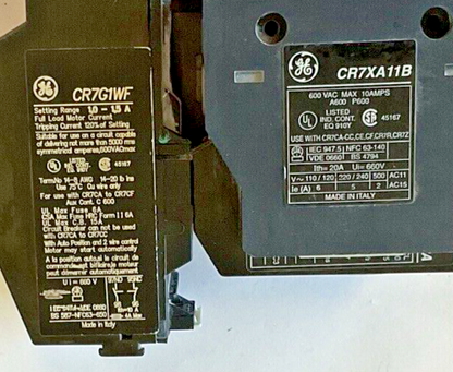 GENERAL ELECTRIC CR7CA-10 STARTER W/CR7XA11B AUX CONTACT CR7G1WF RELAY