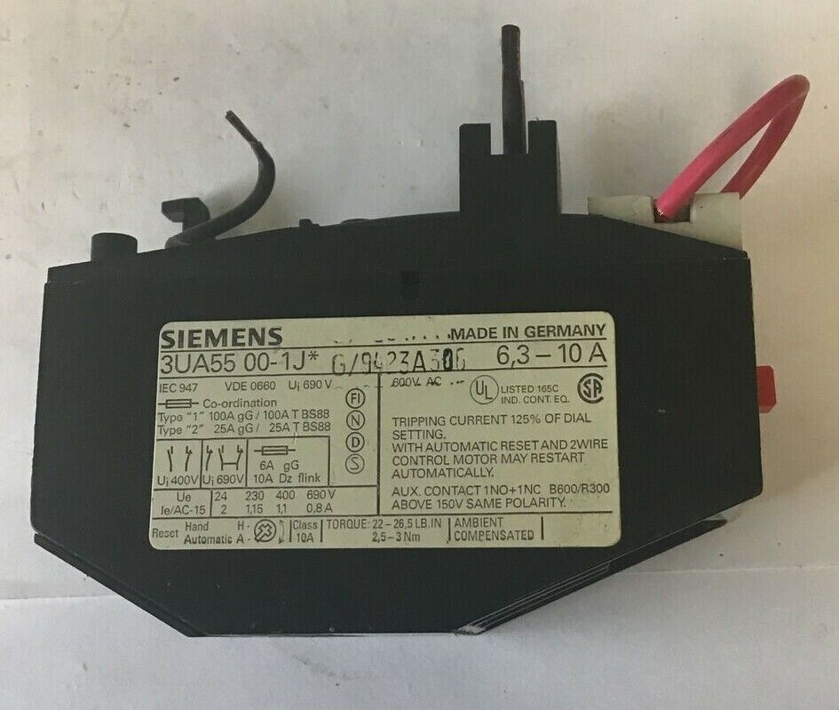 SIEMENS 3UA5500-1J RELAY 6,3-10A 600VAC