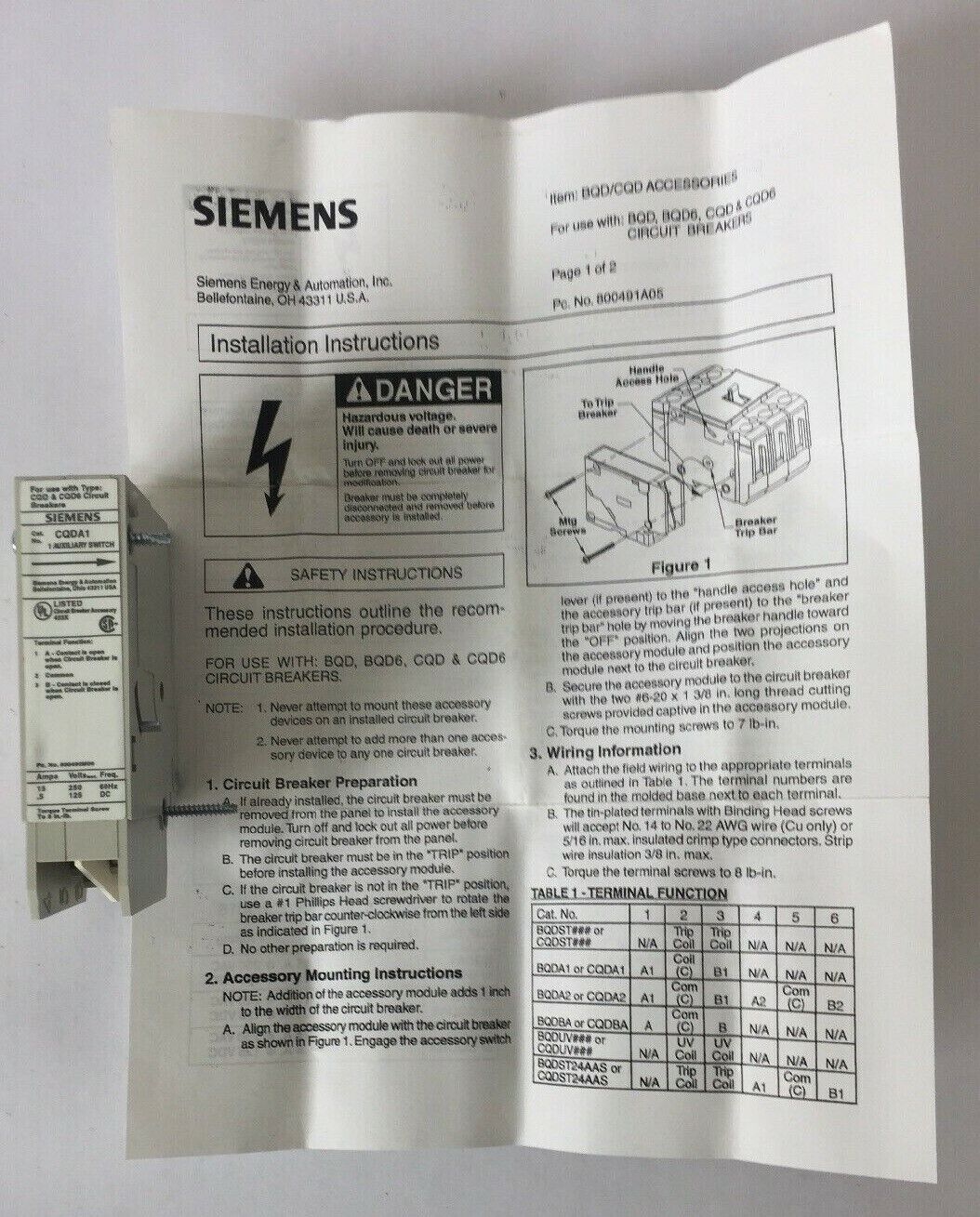 SIEMENS CQDA1 AUXILIARY SWITCH 250 VDC 60HZ 15 AMP (LOT OF 10)