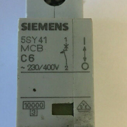 SIEMENS  5SY416-7  MCB C6, 6AMP 250VAC/400V  CIRCUIT BREAKER (LOT OF 5)