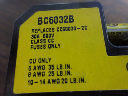 BUSS BC6032B FUSE BLOCK w/ TWO FUSES (LP-CC-15)