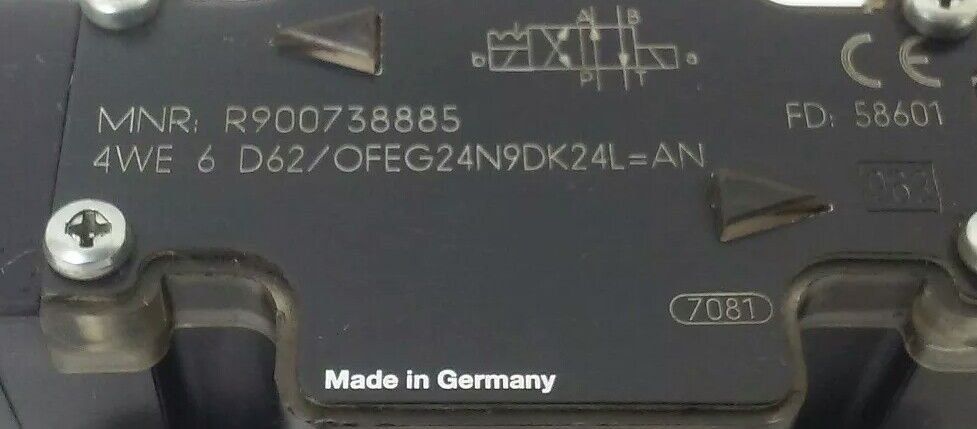 REXROTH DIRECTIONAL VALVE 4WE6D62/OFEG24N9DK24L=AN MNR:R900738885 24VDC 1.25A