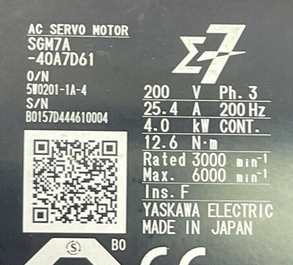 YASKAWA SGM7A-40A7D61 AC SERVO MOTOR 200V 25.4A UTTAH-B24RH ABS ENCODER GERWAH