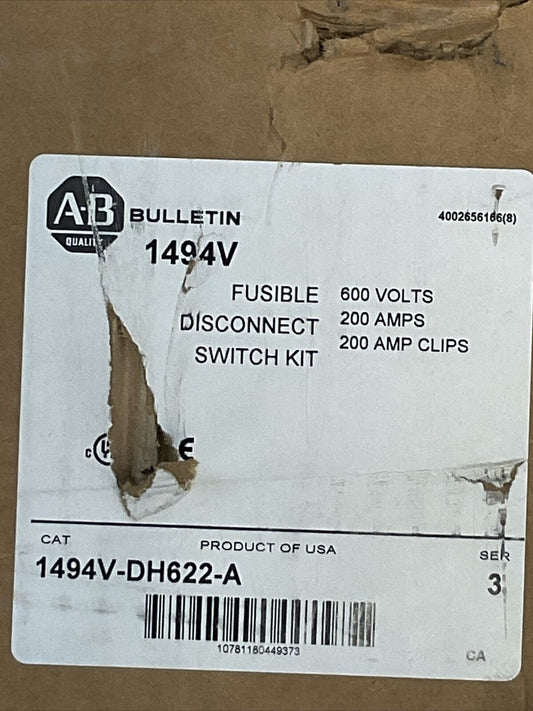 ALLEN BRADLEY 1494V-DH622-A DISCONNECT SWITCH KIT FUSIBLE 200A 600V