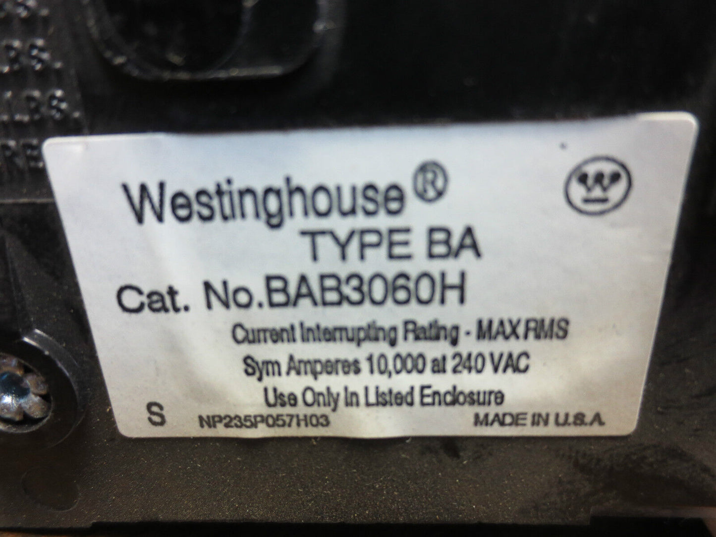 WESTINGHOUSE BAB6060H CIRCUIT BREAKER 240V, 60A, 3-POLE