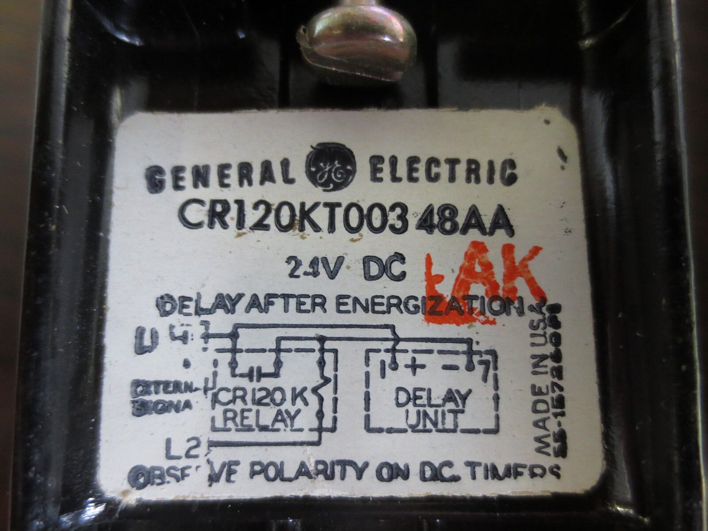 GENERAL ELECTRIC CR120KT00348AA RELAY / TIME DELAY UNIT 24VDC 0.3 - 15 SECONDS