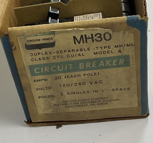 CROUSE HINDS MH30 CIRCUIT BREAKER 30A 120/240VAC 1POLE MODEL4 ***LOTOF20***