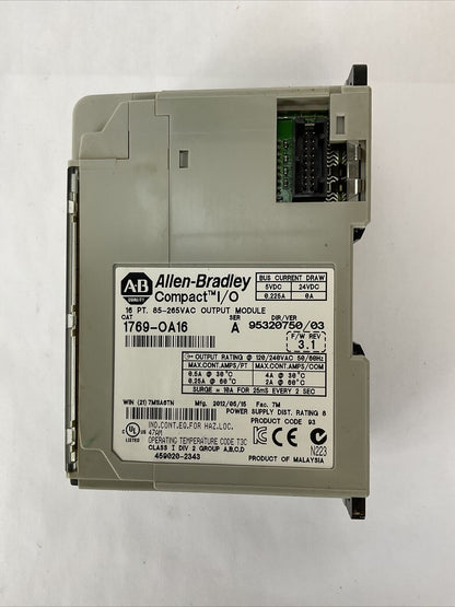 ALLEN BRADLEY 1769-OA16 SER A F/W REV 3.1 DIR/VER 95320750/03 16PT 85-265VAC