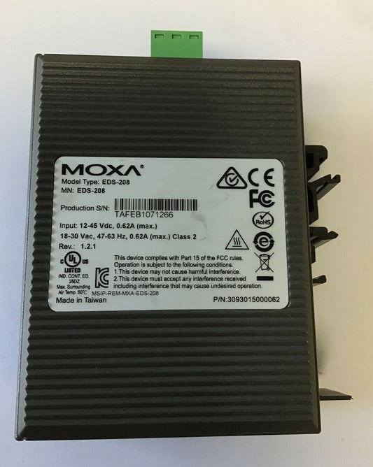 MOXA EDS-208 ETHERNET SWITCH 45VDC 30VAC 63HZ CLASS2 REV: 1.2.1