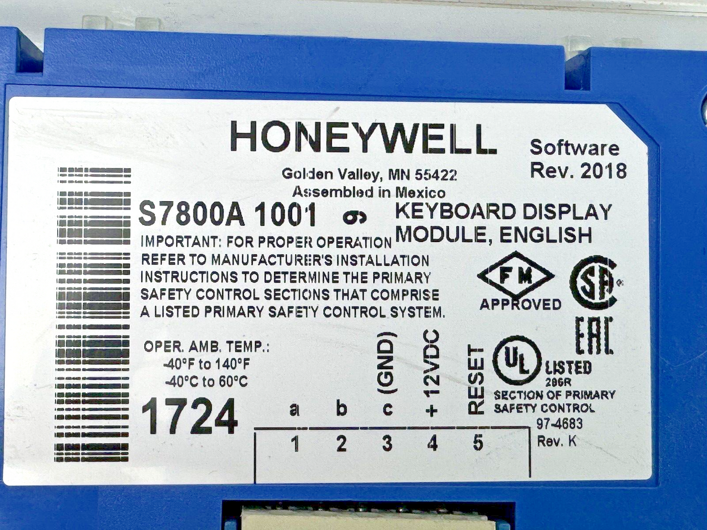 HONEYWELL - S7800 A 1001 REV. K - KEYBOARD DISPLAY MODULE IN CASE-BURNER CONTROL