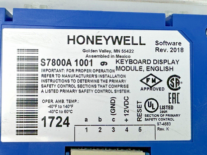 HONEYWELL - S7800 A 1001 REV. K - KEYBOARD DISPLAY MODULE IN CASE-BURNER CONTROL