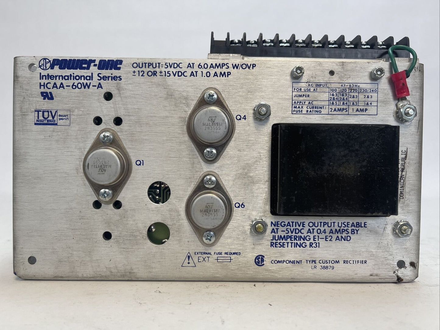 UNICO 1685 POWER-ONE INTERNATIONAL SERIES HCAA-60W-A 307-107.05 OUTPUT 5VDC 6AMP