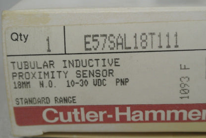 CUTLER-HAMMER E57SAL18T111 TUBULAR INDUCTIVE PROXIMITY SENSOR 18mm / NEW SURPLUS