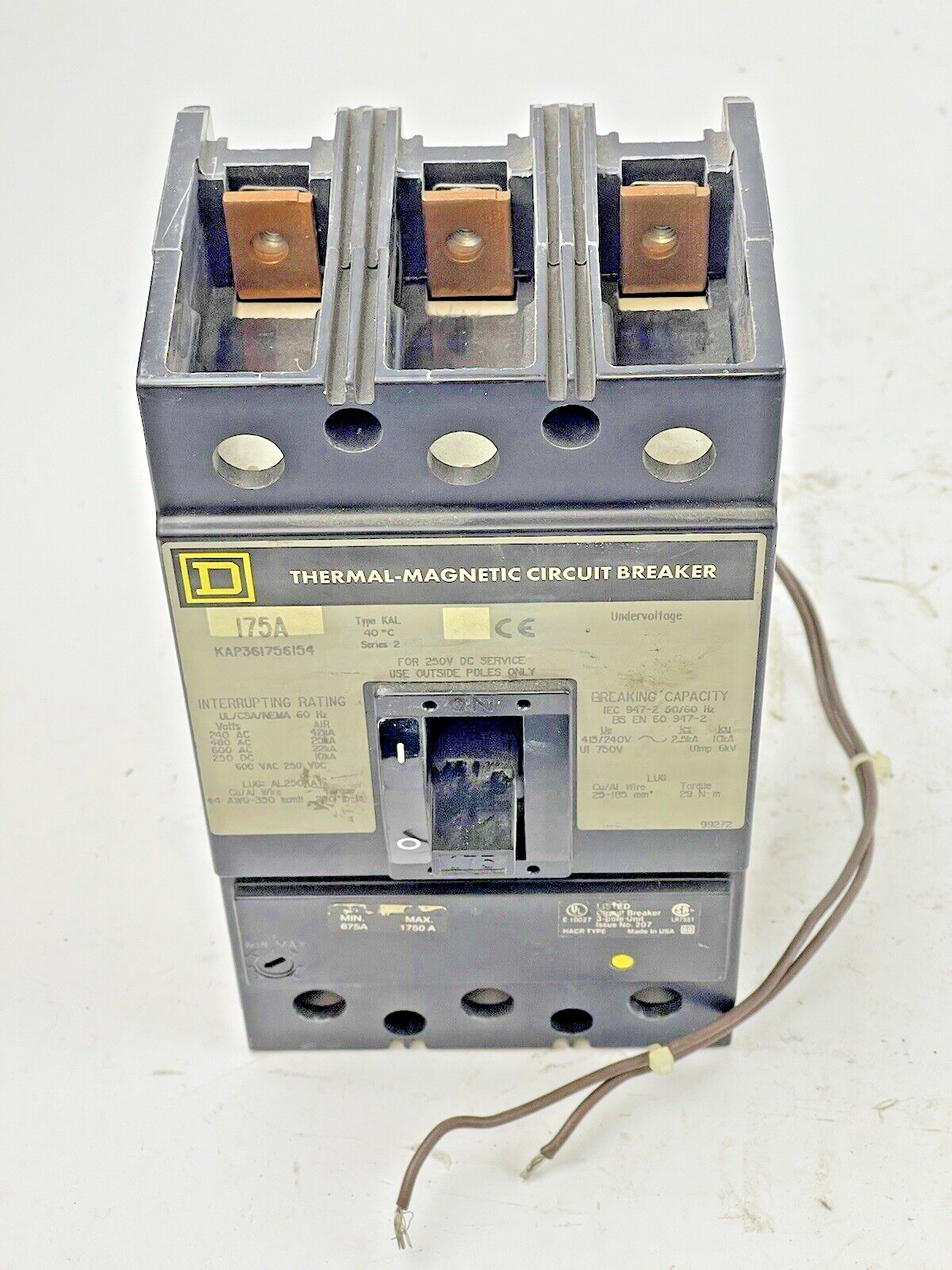 SQUARE D - KAP361756154 - MAGNETIC CIRCUIT BREAKER - 175 AMP, 3 POLE, 600 VAC