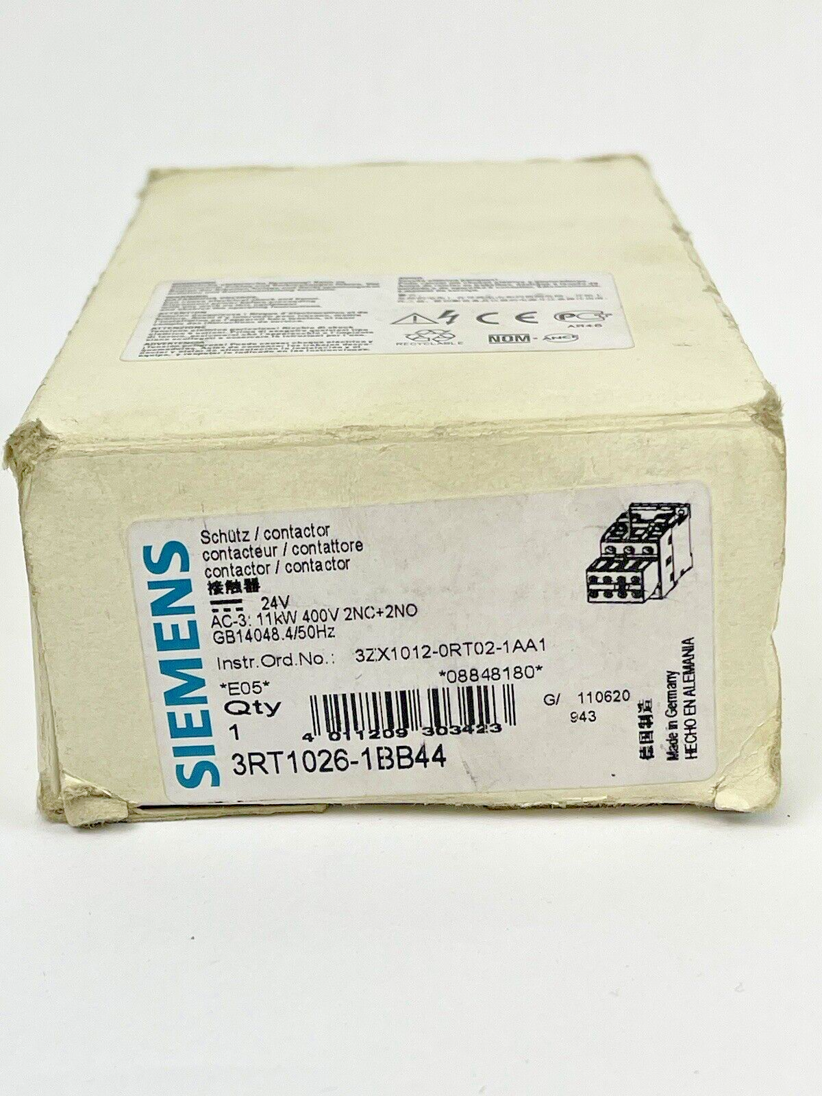 SIEMENS - 3RT1026-1BB44 - CONTACTOR - 3 Pole 25 (AC-3) A 400 V AC