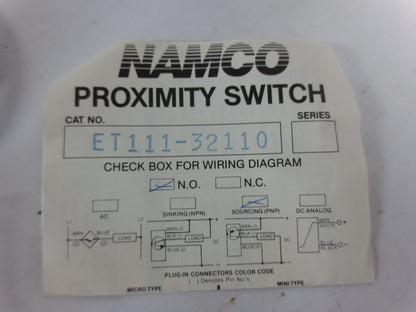 NAMCO CONTROLS ET111-32110 TUBULAR PROXIMITY SENSOR - N.O. - PNP - NEW SURPLUS