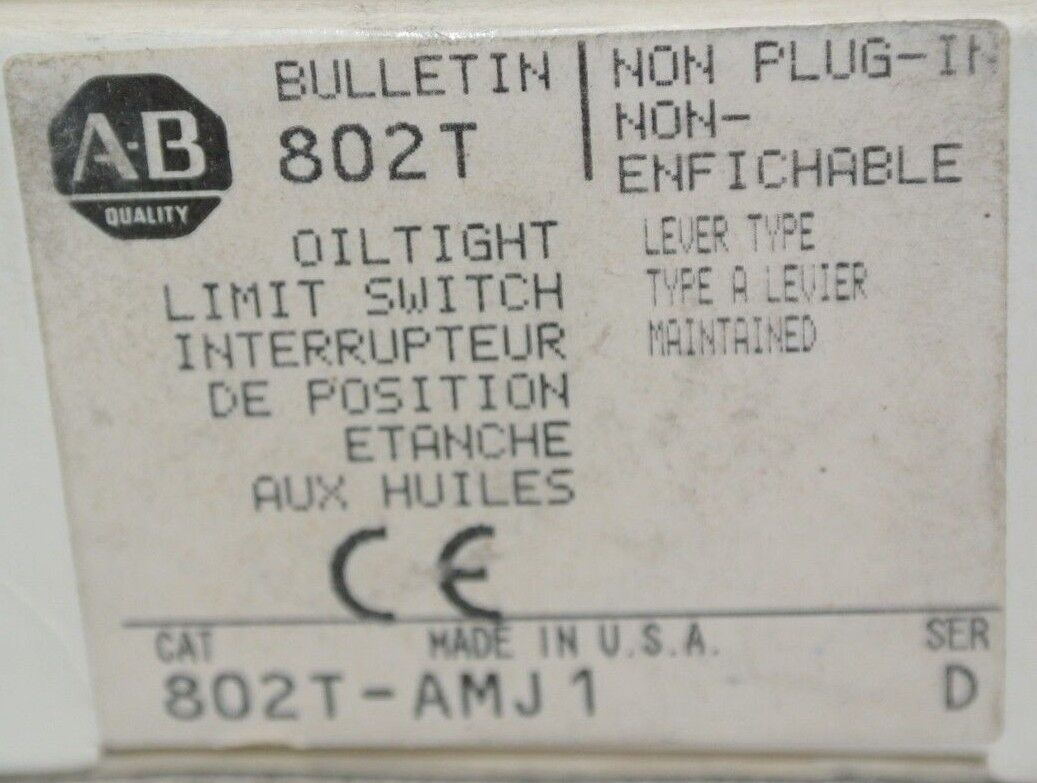 ALLEN-BRADLEY 802T-AMJ1 OILTIGHT LIMIT SWITCH / LEVER TYPE / MAINT / NEW SURPLUS