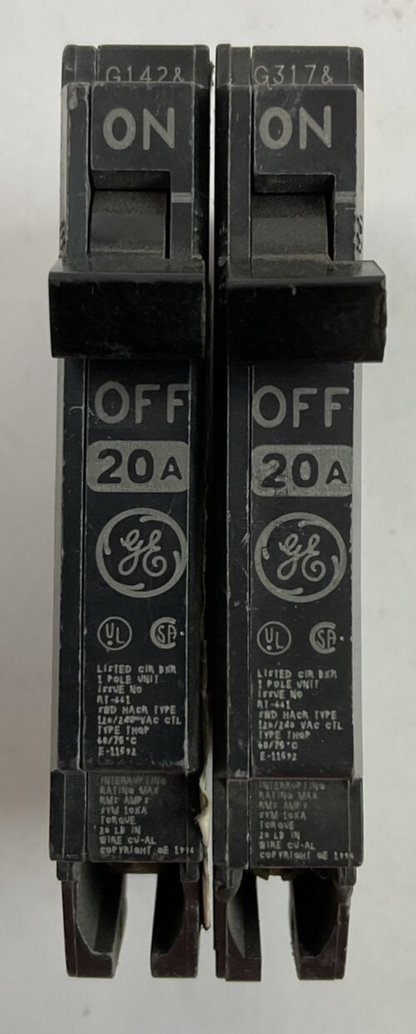 GE THQP120 CIRCUIT BREAKER 1POLE 20AMP 120/240VAC (LOT OF 2)