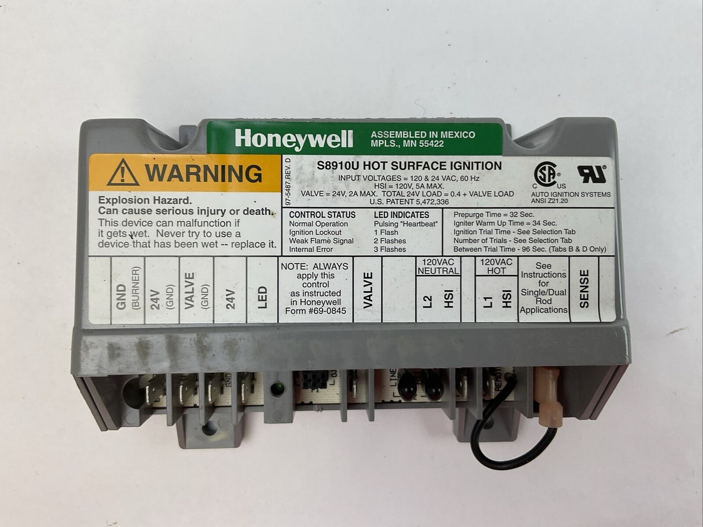 HONEYWELL S8910U HOT SURFACE IGNITION MODULE