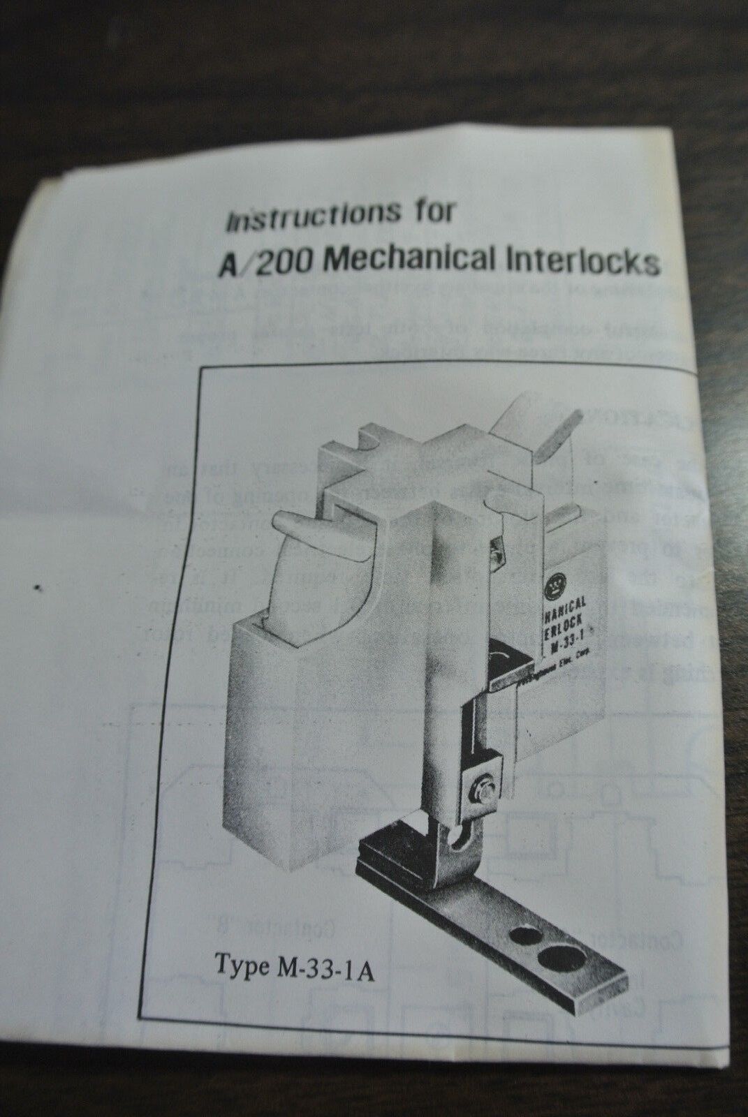 WESTINGHOUSE M34-1A - MECHANICAL INTERLOCK for SERIES A/200 UNITS - NEW SURPLUS