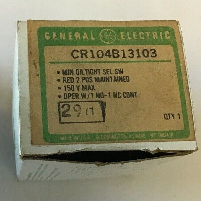 GENERAL ELECTRIC CR104B13103 OILTIGHT SELECTOR SWITCH RED 2POS 150V MAX