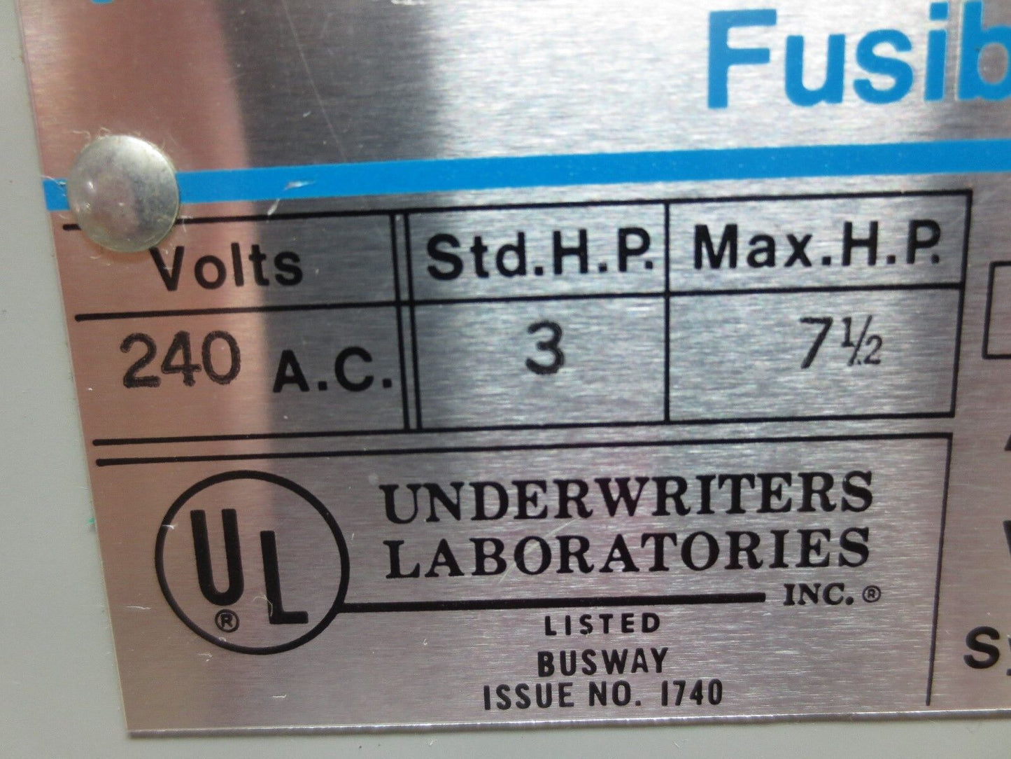 I-T-E GOULD UV321 BUS PLUG / FUSIBLE SWITCH - 30A, 240VAC, 3P, 3W