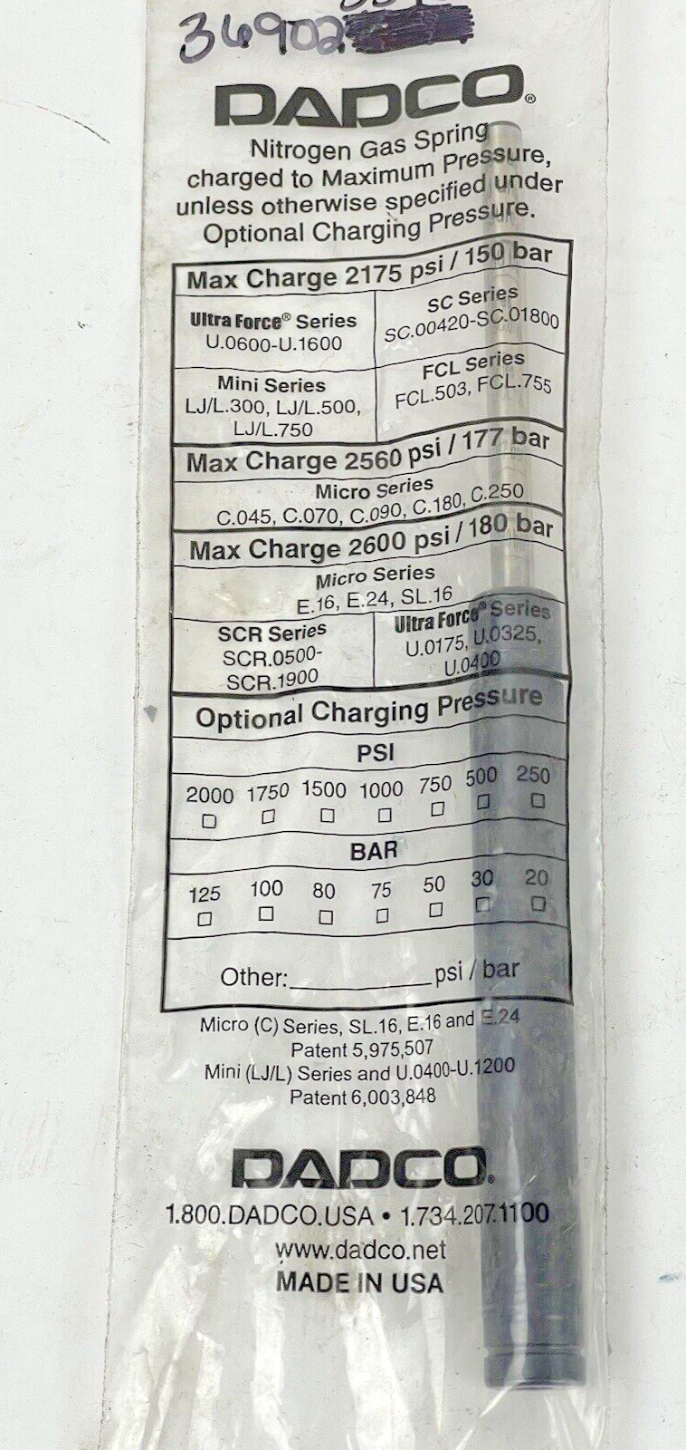DADCO - C.070.080 - NITROGEN GAS SPRING - 2175 PSI - 150 BAR - ULTRA FORCE