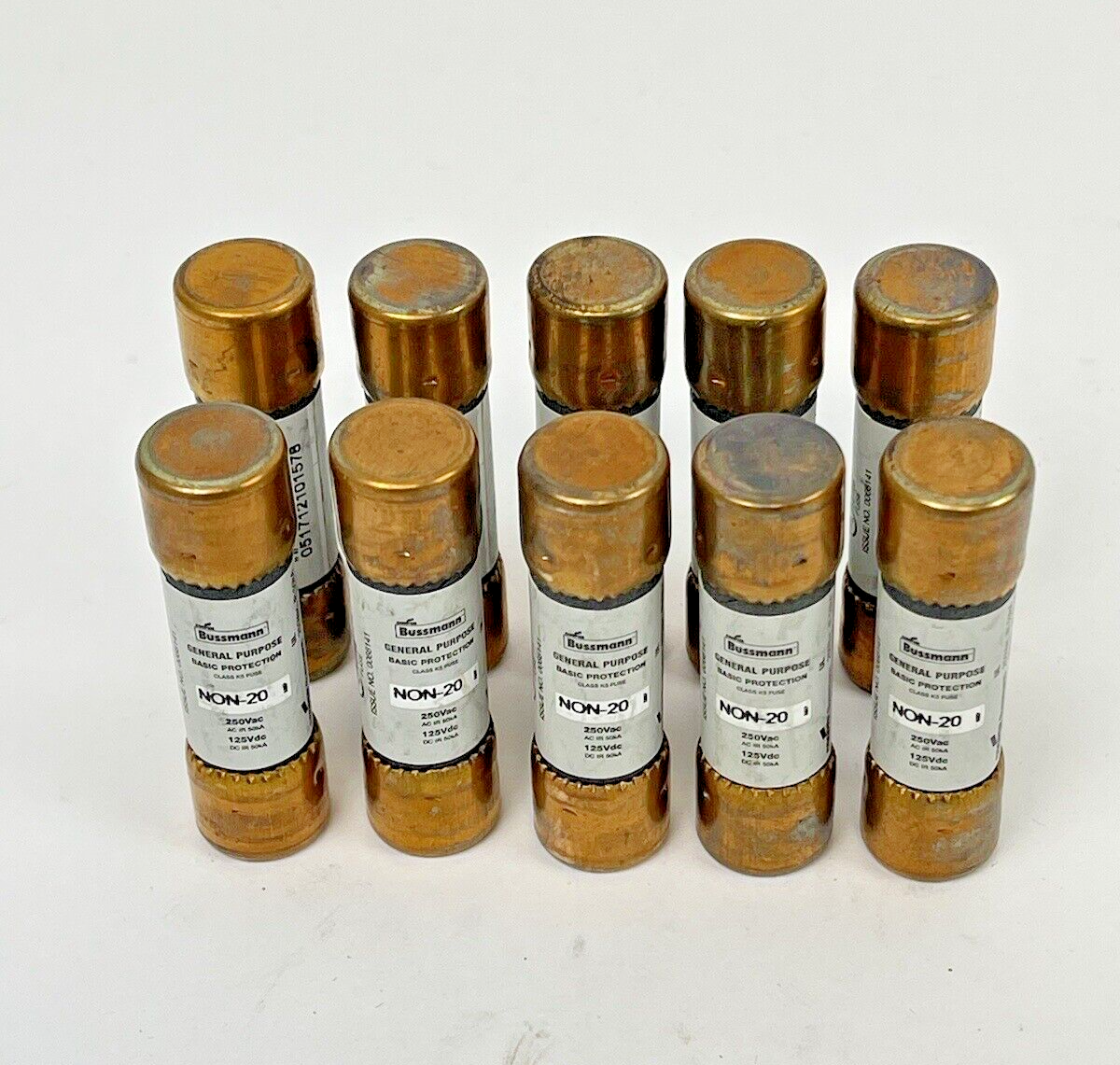 BUSSMANN EATON - LOT OF 10 - NON-20 - 20A 250V AC, K5, 2" FUSE - Cylindric