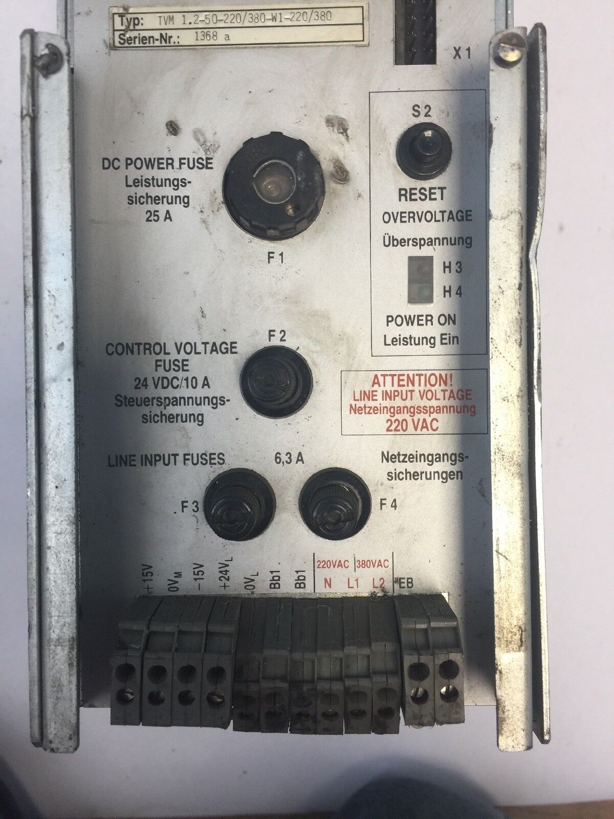 INDRAMAT TVM 1.2-50-220/380-W1-220/380 POWER SUPPLY AC POWER INPUT 3 X 220 VAC