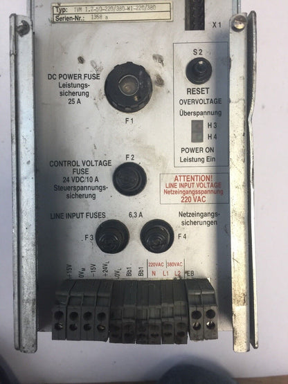 INDRAMAT TVM 1.2-50-220/380-W1-220/380 POWER SUPPLY AC POWER INPUT 3 X 220 VAC