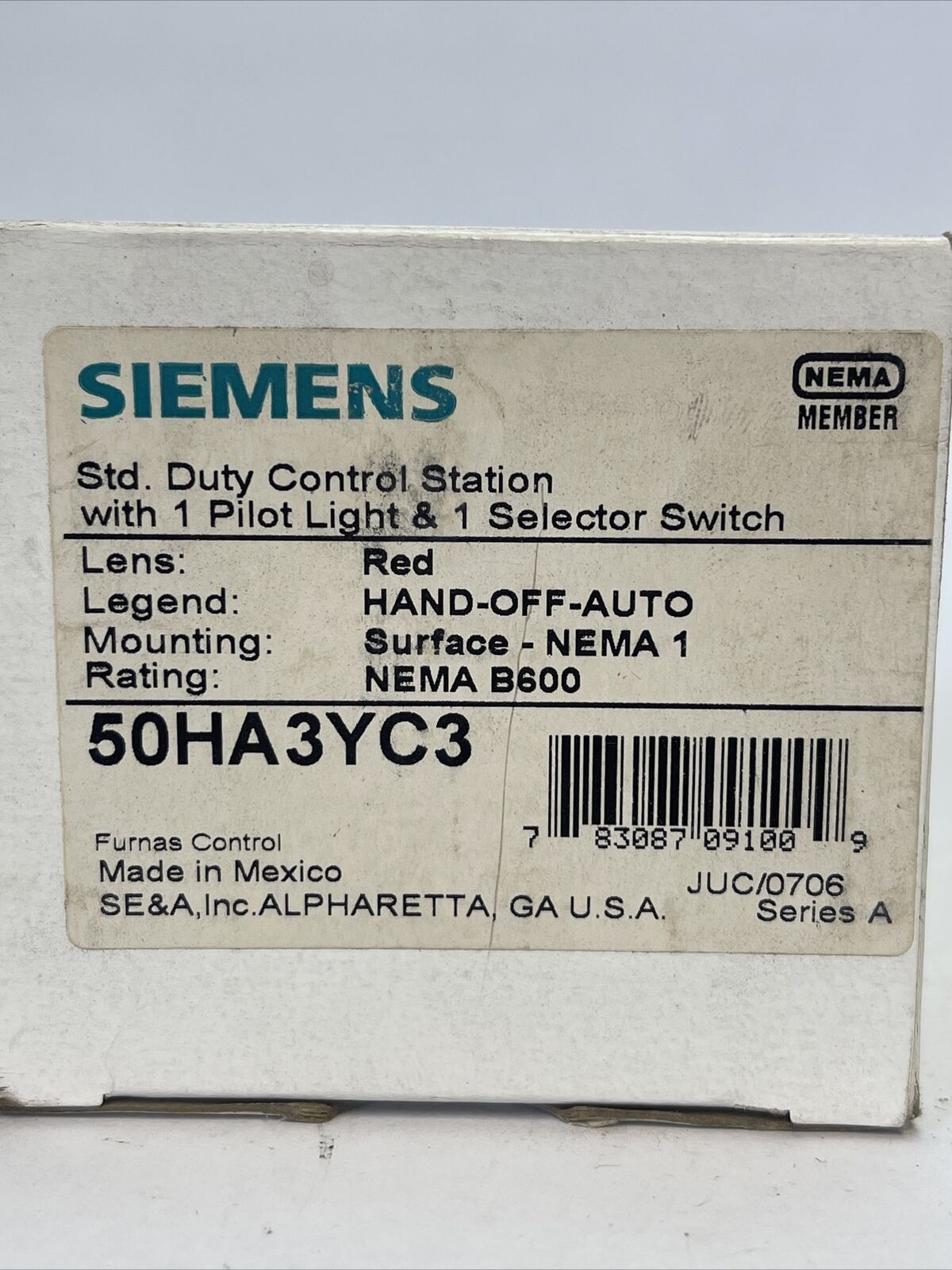 SIEMENS FURNAS 50HA3YC3 CONTROL STATION W/1 PILOT LIGHT & 1 SELECTOR SWITCH