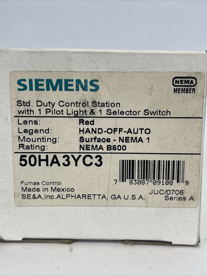 SIEMENS FURNAS 50HA3YC3 CONTROL STATION W/1 PILOT LIGHT & 1 SELECTOR SWITCH