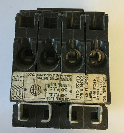 I-T-E Q24040 CIRCUIT BREAKER 40A 4POLE 120/240VAC CLASS CTL