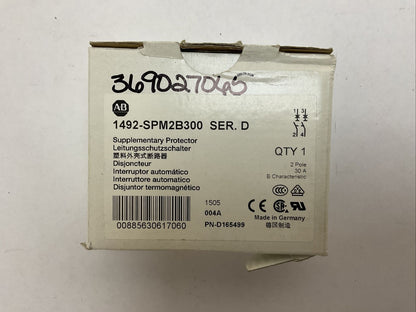 ALLEN BRADLEY 1492-SPM2B300 SER D SUPPLEMENTARY PROTECTOR 2POLE 30AMP