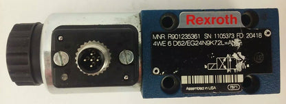 REXROTH, 4WE 6 D62/EG24N9K72L=AN, HYDRAULIC VALVE,MNR:R901235361,SN:1105373,USED