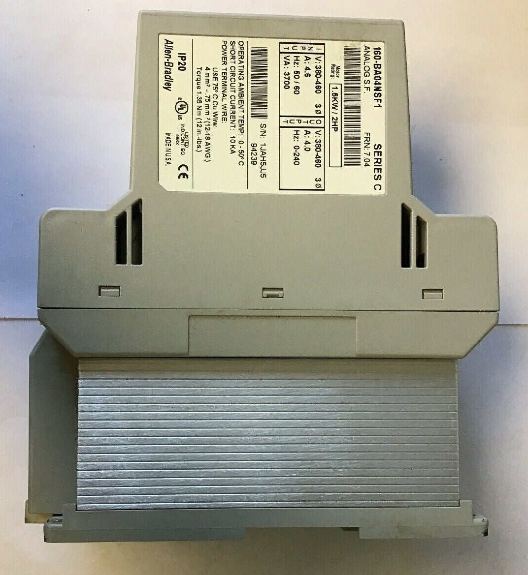 ALLEN BRADLEY 160-BA04NSF1 FREQUENCY DRIVE  SER.C ANALOG S.F. 1.5KW 2HP 380-460V