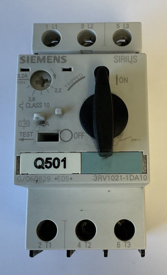 SIEMENS 3RV1021-1DA10 MANUAL MOTOR STARTER 42A 2.2-3.2A CLASS 10