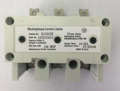 WESTINGHOUSE ELC3015R CURRENT LIMITER 15AMP 600VAC USE ONLY WITH 15A HMCP