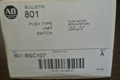 ALLEN-BRADLEY 801-BSC107 / PUSH-TYPE LIMIT SWITCH / 1 N.O., 1 N.C. / NEW SURPLUS