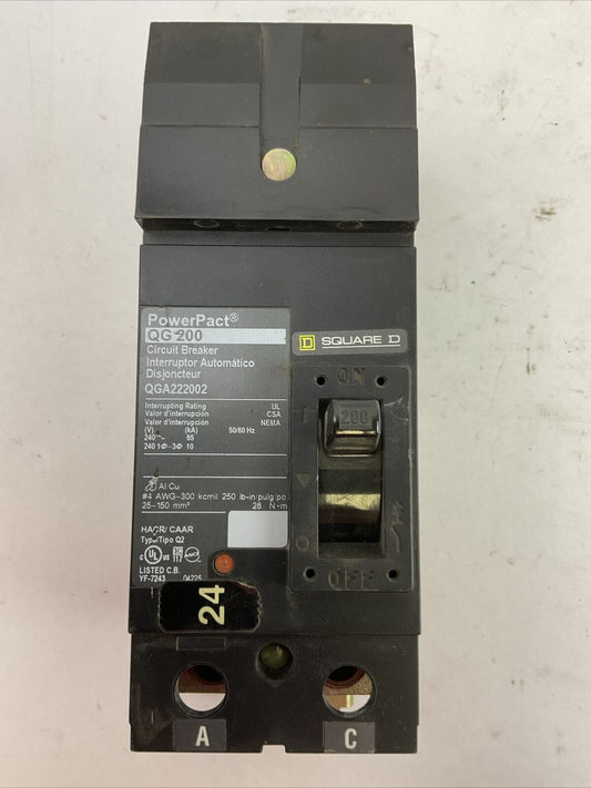 SQUARE D QGA222002 POWEPACT QG200 CIRCUIT BREAKER 200AMP 2POLE 240VAC