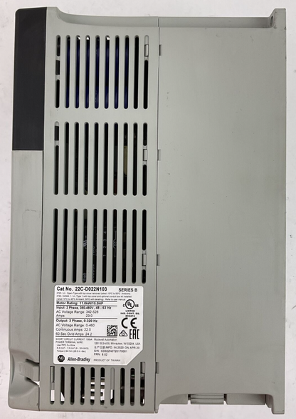 ALLEN BRADLEY 22C-D022N103 AC DRIVE SER B FRN 8.02 OUTPUT 0-460VAC