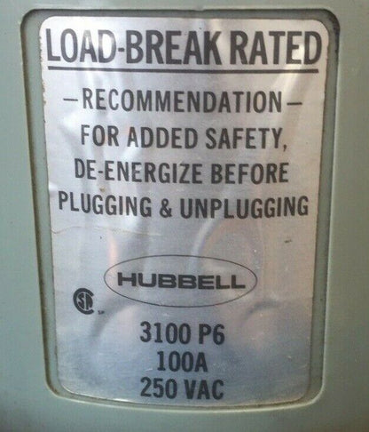 HUBBELL 3100P6 PIN & SLEEVE WATERTIGHT PLUG 100A 250VAC