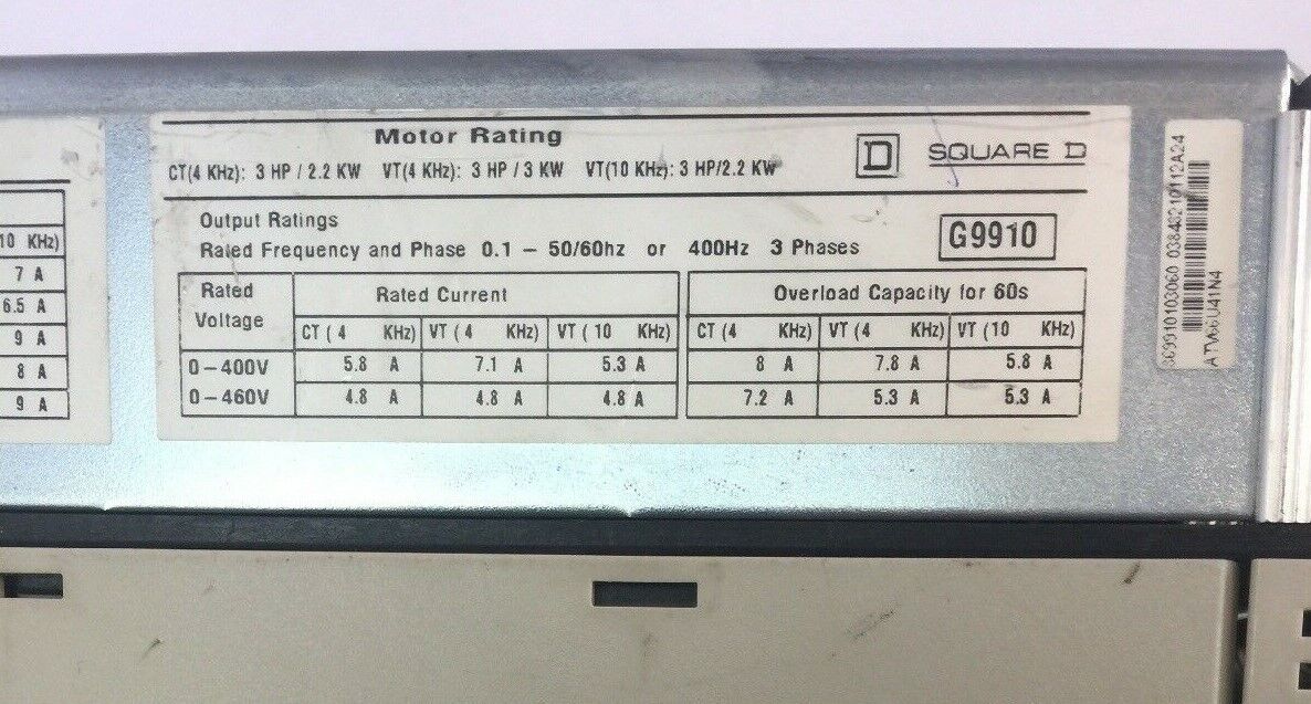 TELEMECANIQUE ATV66U41N4 VARIABLE SPEED DRIVE ALTIVAR 66 460VAC 3HP NO KEYPAD