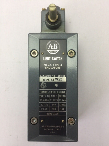 ALLEN BRADLEY 802X-A4W2 LIMIT SWITCH 600VAC 7200VA 720VA SERIES C NEMA TYPE 4