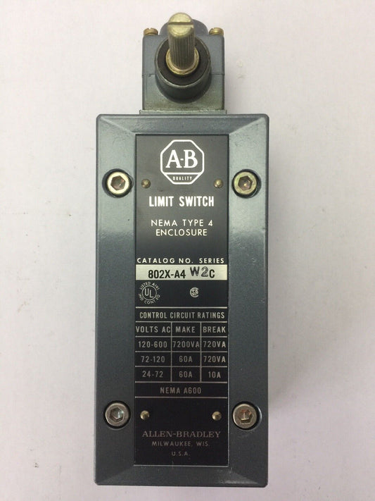 ALLEN BRADLEY 802X-A4W2 LIMIT SWITCH 600VAC 7200VA 720VA SERIES C NEMA TYPE 4