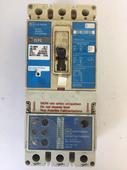 CUTLER HAMMER ELFD3125L CIRCUIT BREAKER SER C 125A 480VAC 3P ELD143 GROUND FAULT