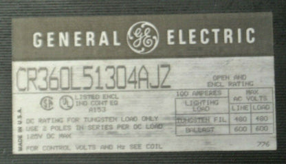 GENERAL ELECTRIC CR360L51304AJZ LIGHTING CONTACTOR / 110-120V COIL