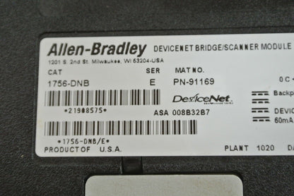 ALLEN-BRADLEY 1756-DNB DEVICENET BRIDGE / SCANNER MODULE - SERIES E