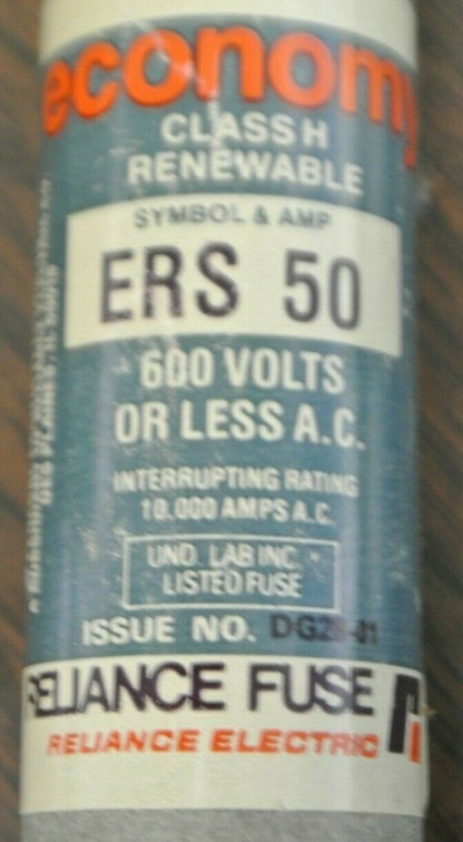 ECONOMY / RELIANCE ERS50 CLASS H RENEWABLE FUSE / 50A / 600V / NEW SURPLUS